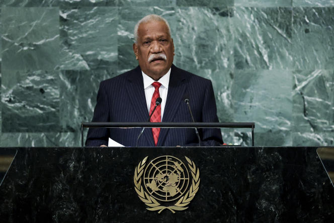 Le président du Vanuatu, Nikenike Vurobaravu, lors de la 77e session de l’Assemblée générale des Nations Unies, le 23 septembre 2022, au siège de l’ONU.