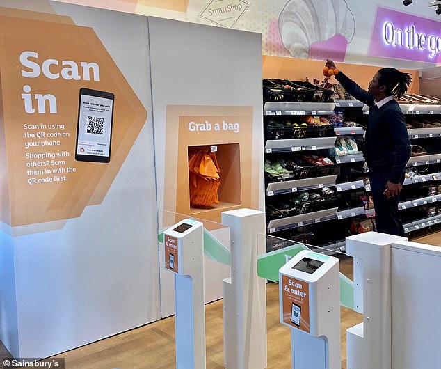 Currently, officers will not attend where the value of items stolen is under £200, while retailers say even violent attacks on innocent staff are being ignored. Pictured: Sainsbury's introduces contactless, checkout-free shopping