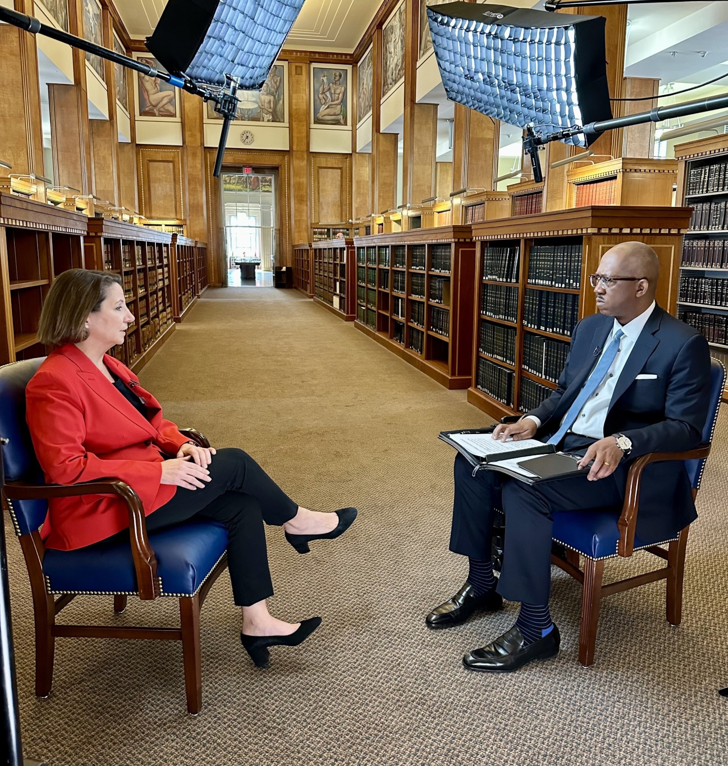 PHOTO: Deputy Attorney General Lisa Monaco speaks with ABC News' Pierre Thomas at the Department of Justice.